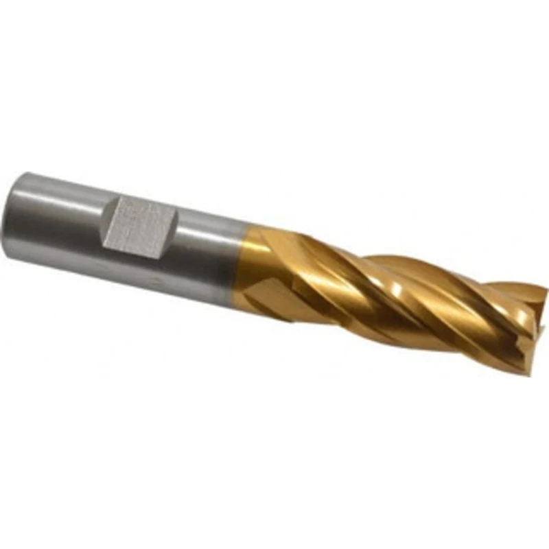 Hertel 5/8, 1-5/8 LOC, 5/8 Shank Diam, 3-3/4 OAL, 4 Flute, Cobalt Square End Mill Single End, TiN Finish, Spiral Flut...